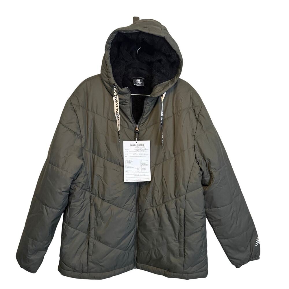 New Balance Puffer Jacket L Green Fleece Lined Outdoor Gorpcore Winter Warm NWT